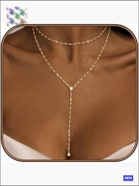 Y-Shaped Drop Pendant Necklace Dainty Long Layered Chain Trendy Simple Chunky